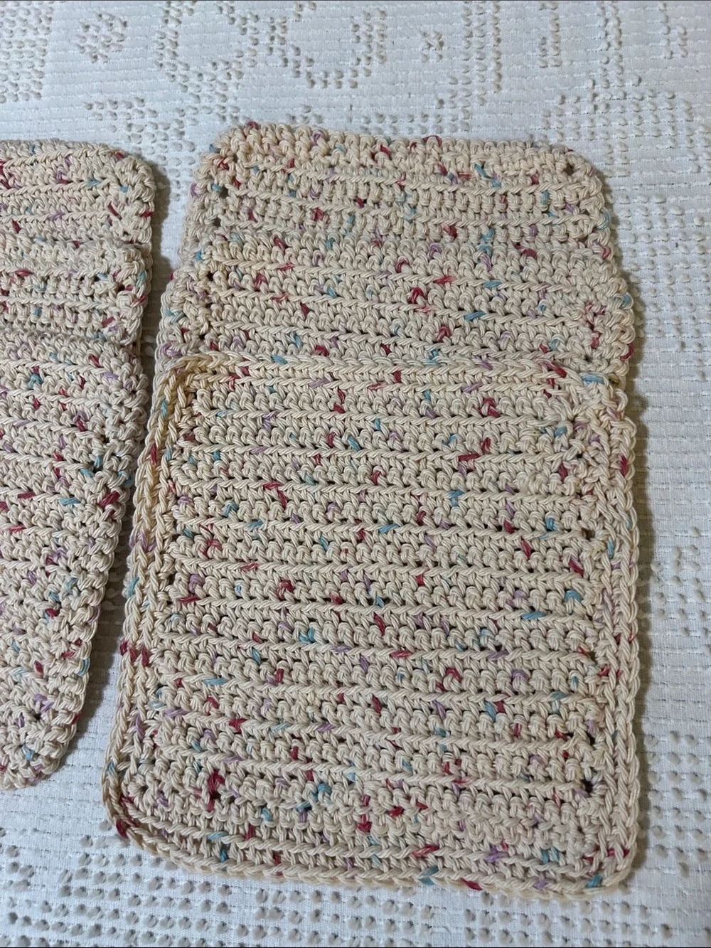 Handmade Crocheted Neutral Splatter dish rags - Set of 6